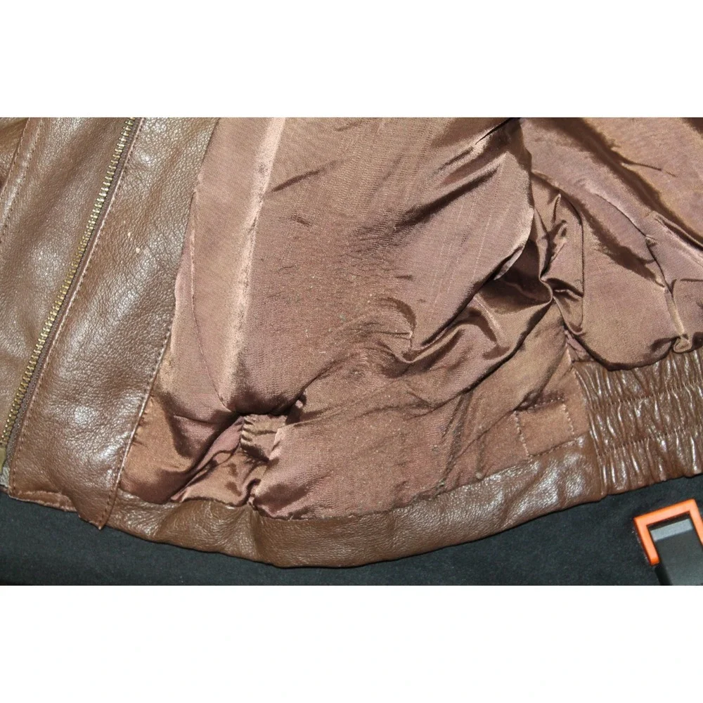 Adventure Bound Originals Brown Leather Bomber Motorcycle Jacket Mens M